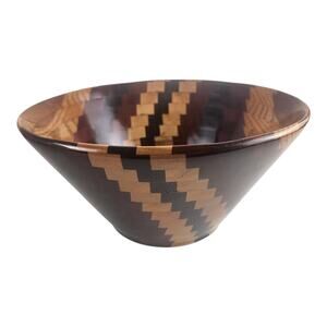 Woodcrafts Hand Turned Segmented Multi-Tone Wooden Serving Bowl